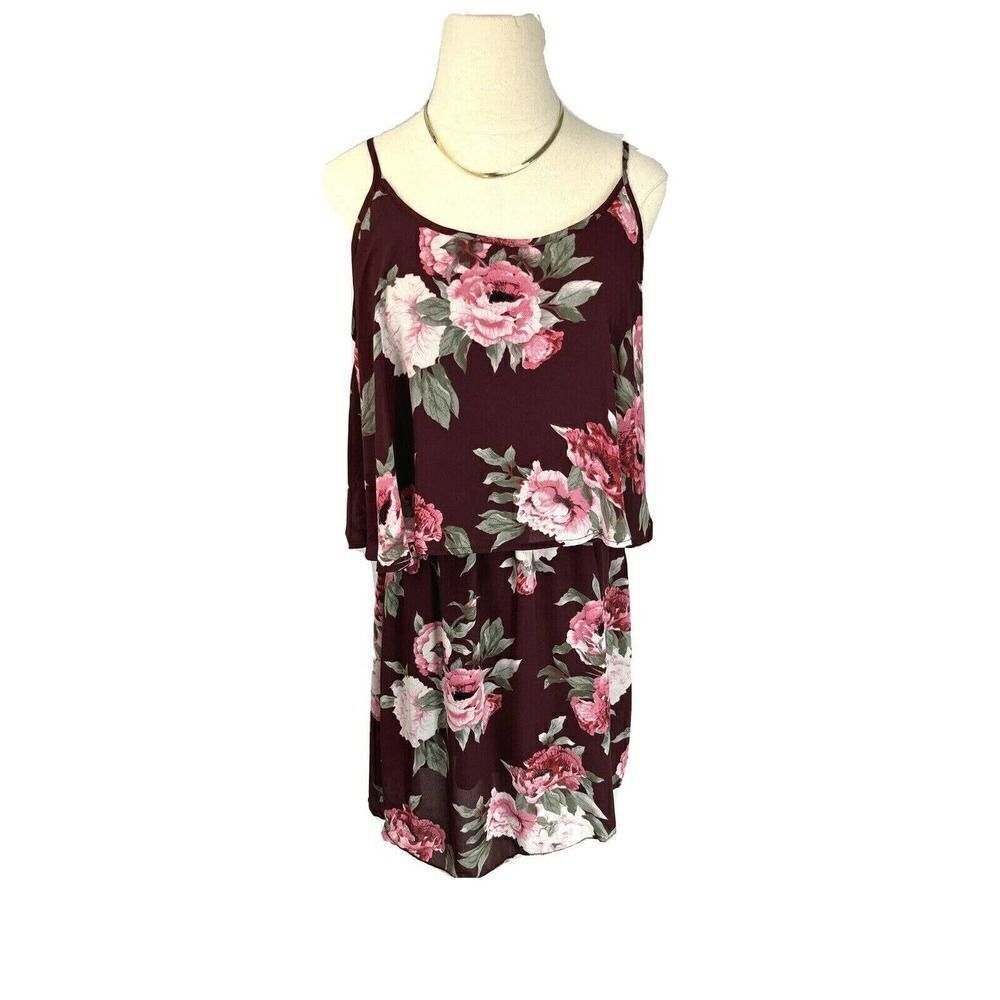 Altar'd State Floral Blouson Mini‎ Dress Size Small Lined Red Romantic Flowy